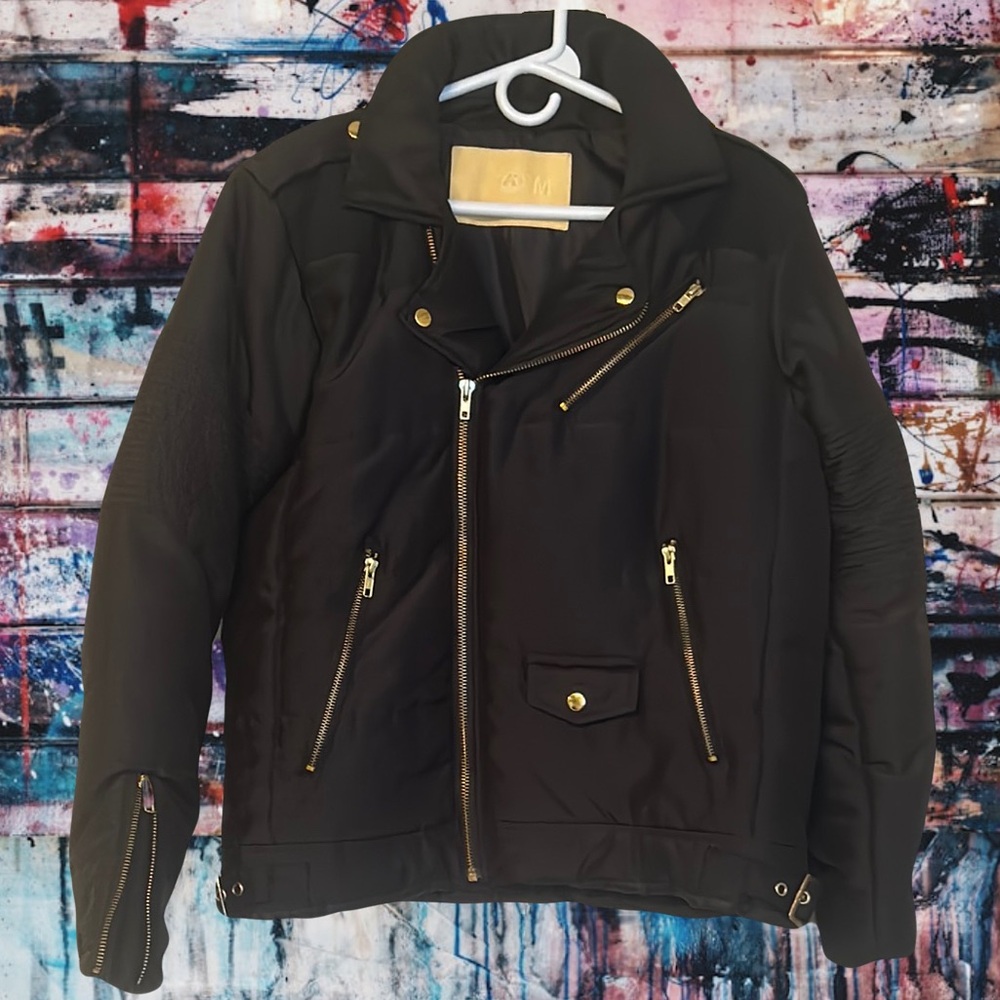 Black puffer Moto motorcycle jacket